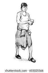 sketch of people show a local India man walking, illustration vector