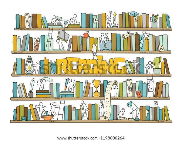 Sketch People Teamwork Bookscooperation Doodle Cartoon Stock Vector ...