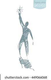 Sketch Of A Person, Reaching Star. Leadership, Opportunities, Growth. Concept Vector Illustration