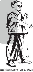 sketch of a Person Standing with rectangle grey vertical on white background - illustration vector graphic