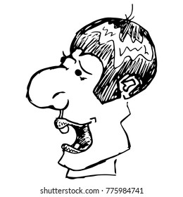 Sketch of a person's face. A cartoon character with an open mouth. Vector illustration.