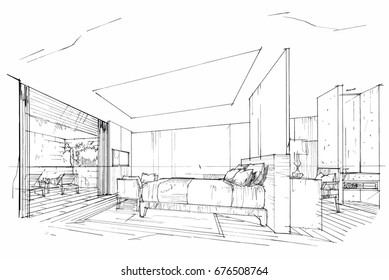 Sketch Perspective Interior Drawing Pen Pencil Stock Vector (Royalty ...