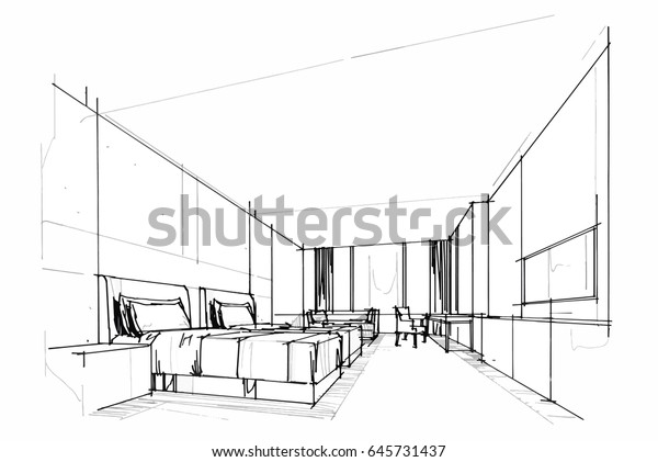 Sketch Perspective Interior Drawing Pen Pencil Stock Vector (Royalty ...