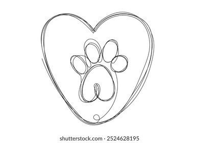 Sketch Pet Paw One Line Art. Abstract Silhouette Outline Doodle Contour Hand Drawn Illustration. Curve Line Symbol Icon. Editable Thin Vector Stroke. Continuous Line Sketch Modern Black Line Paw