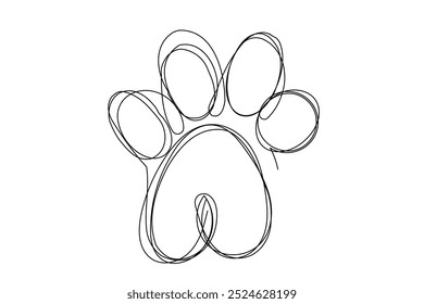 Sketch Pet Paw One Line Art. Abstract Silhouette Outline Doodle Contour Hand Drawn Illustration. Curve Line Symbol Icon. Editable Thin Vector Stroke. Continuous Line Sketch Modern Black Line Paw