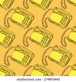 Sketch  phone in vintage style, vector seamless pattern