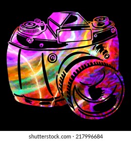 Sketch photo camera. Vector illustration.