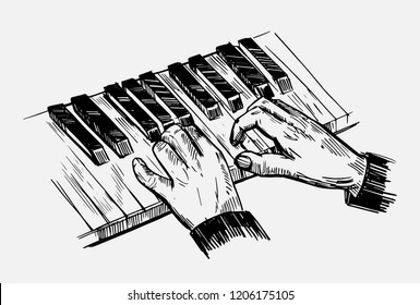 Sketch of piano keys. Hand drawn illustration converted to vector