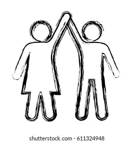 sketch pictogram of couple taken of hands up vector illustration