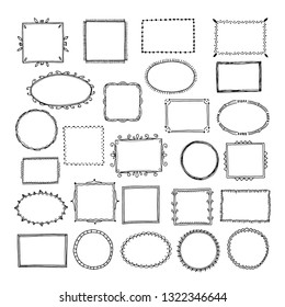 Sketch picture frames. Doodle square borders sketch lines hand drawn photo empty frame vintage cartoon vector set