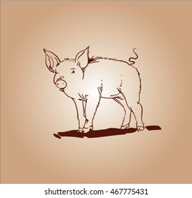 Sketch of pig.
Pork. different poses pigs. pigs engraved image. Funny pig. a set of pigs. sketch ink pigs.