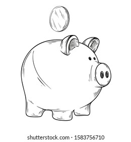 Sketch piggy banks isolated on a white background. Vector illustration