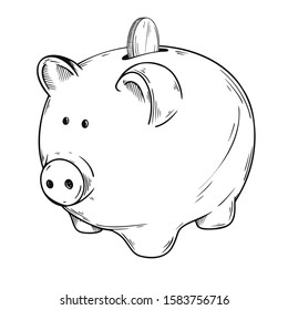 Sketch piggy banks isolated on a white background. Vector illustration
