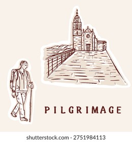 Sketch pilgrim man and