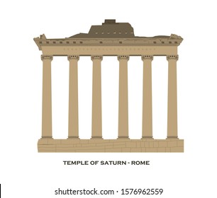 Sketch of pillars of temple of Saturn in Roman Forum, Rome, Italy.