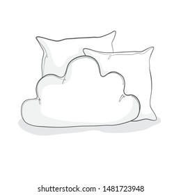 Sketch pillows isolated on white background. Cloud pillow for baby bed. Vector illustration.