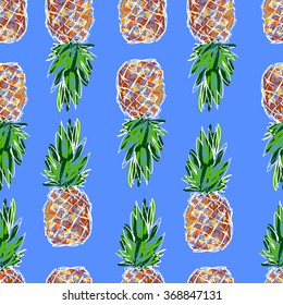 sketch pineapple tropical vector illustration seamless