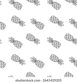 Sketch pineapples seamless diagonal pattern. Fruit outline for fabric, wrapping paper, textile, wallpaper. Vector illustration