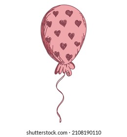sketch pink baloon. Decorative party element.  Vector design concept for Valentines Day