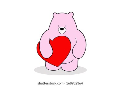 sketch of pink bear with a big heart