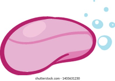 Sketch A pink soap set isolated on white background with few blue bubbles and viewed from the side, vector, color drawing or illustration.