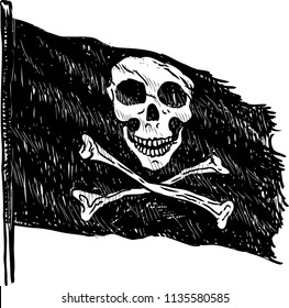 Sketch of a pirate flag waving in the wind