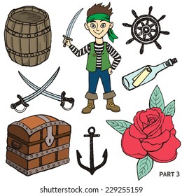 Sketch pirates set. Hand drawn illustrations. isolated pictures for little kids