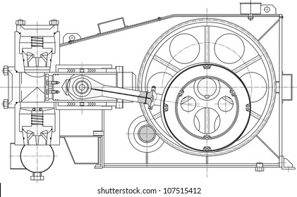 Sketch of a piston pump. Vector EPS10