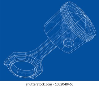 Sketch of piston. Vector rendering of 3d. Wire-frame style. The layers of visible and invisible lines are separated