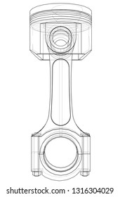 Sketch of piston. Vector rendering of 3d. Wire-frame style. The layers of visible and invisible lines are separated