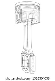 Sketch of piston. Vector rendering of 3d. Wire-frame style. The layers of visible and invisible lines are separated