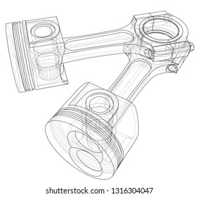 Sketch of piston. Vector rendering of 3d. Wire-frame style. The layers of visible and invisible lines are separated