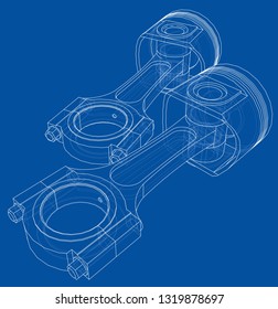 Sketch of piston. Vector rendering of 3d. Wire-frame style. The layers of visible and invisible lines are separated