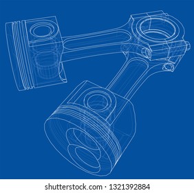 Sketch of piston. Vector rendering of 3d. Wire-frame style. The layers of visible and invisible lines are separated
