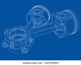 Sketch of piston. Vector rendering of 3d. Wire-frame style. The layers of visible and invisible lines are separated