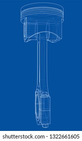 Sketch of piston. Vector rendering of 3d. Wire-frame style. The layers of visible and invisible lines are separated