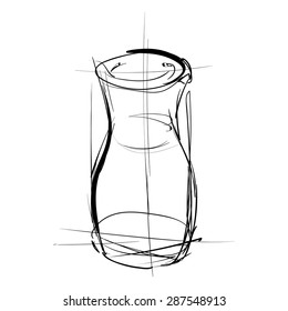 sketch of pitcher. Construction of the object in the Art Academy, education of the artist. Vector Illustration.