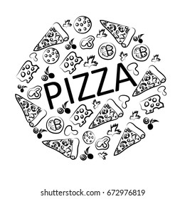 Sketch Pizza Black White Vector Illustration Stock Vector (Royalty Free ...