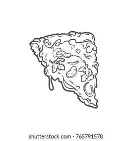 Sketch of Pizza slice in hand drawn line art style. Vector illustration isolated on white background. Italian food icon.