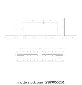 boceto del plan y vista frontal de una valla de una casa moderna