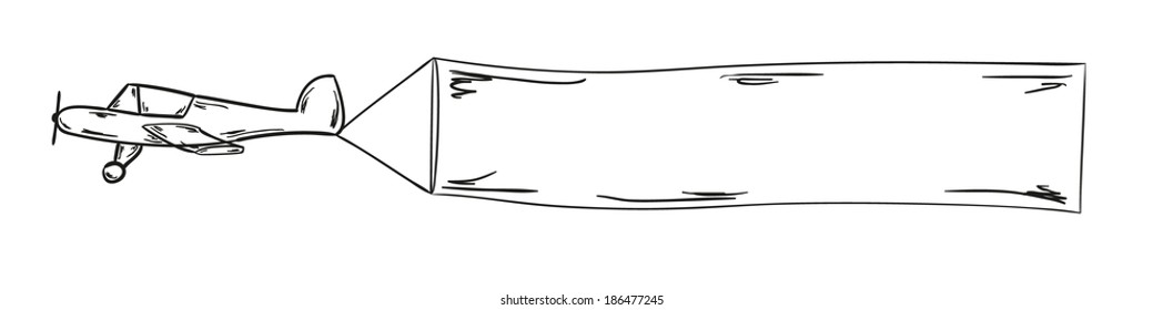 Sketch Of The Plane And Blank Flag, Isolated