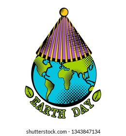Sketch of planet Earth with a birthday hat. Earth day. Vector illustration design