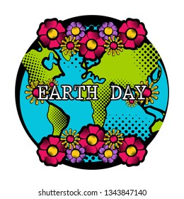 Sketch of planet Earth with flowers. Earth day. Vector illustration design