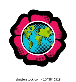 Sketch of planet Earth on a blossom flower. Earth day. Vector illustration design