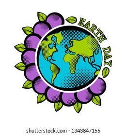 Sketch of planet Earth on a blossom flower. Earth day. Vector illustration design