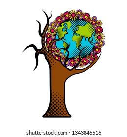 Sketch of planet Earth on a tree. Earth day. Vector illustration design