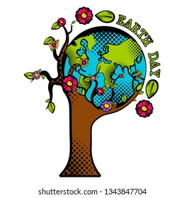 Sketch of planet Earth on a tree. Earth day. Vector illustration design