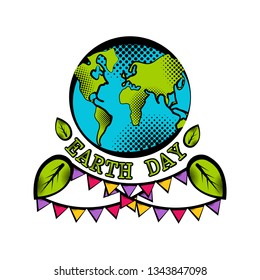 Sketch of planet Earth with pennants. Earth day. Vector illustration design