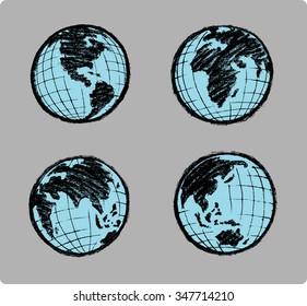 Sketch Planet Earth Set - Set of different world continents with variation of line strokes, vectorized from my own sketch