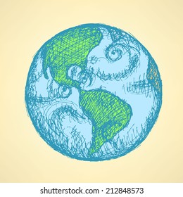Sketch planet Earth in vintage style, background